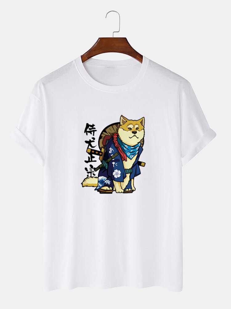 Camisetas de algodón de manga corta con estampado de animales guerreros para hombre Cuello
