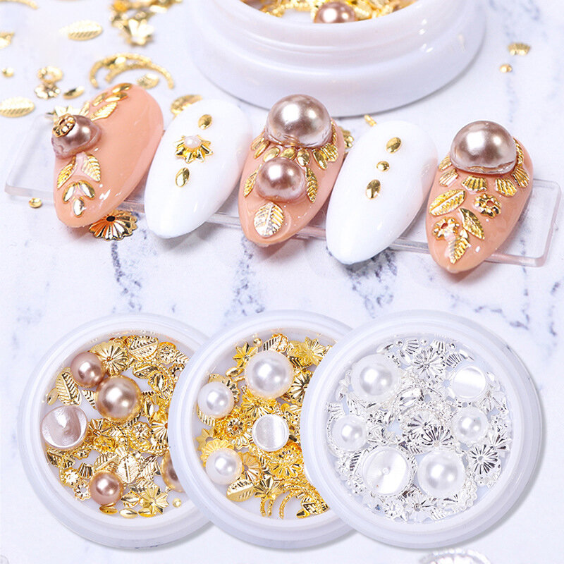 

Nail Decoration Gold Silver Leaf Rivets Head Half Pearl Manicure Ornaments