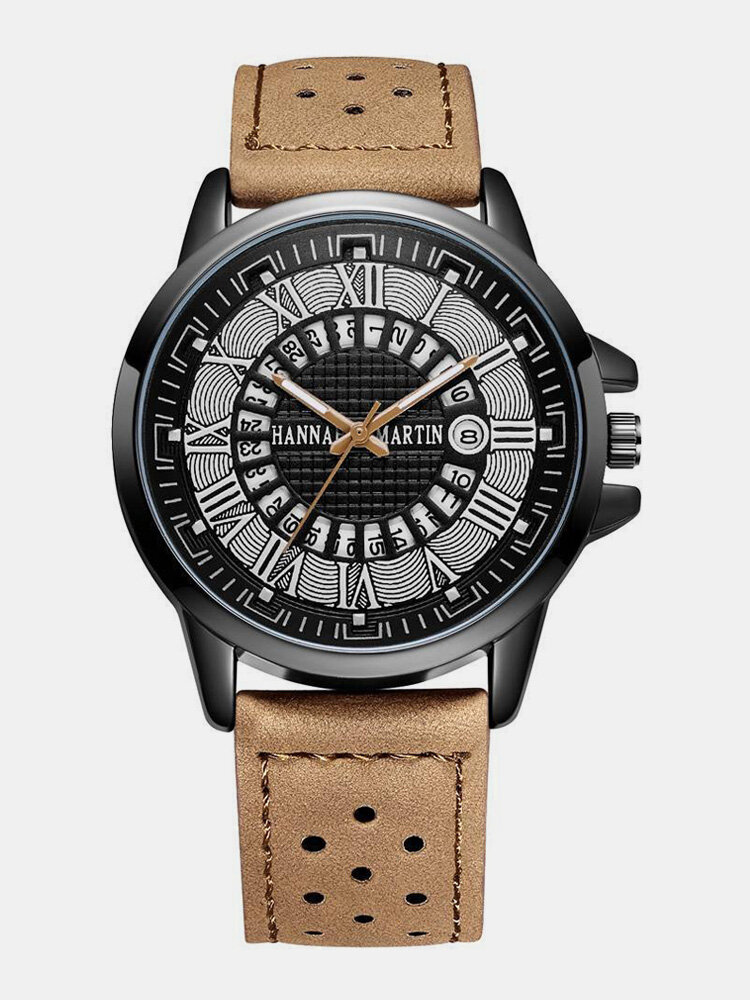 Trendy Roman Digital Men's Quartz Watch Calendar Breathable Belt Waist Watch For Men