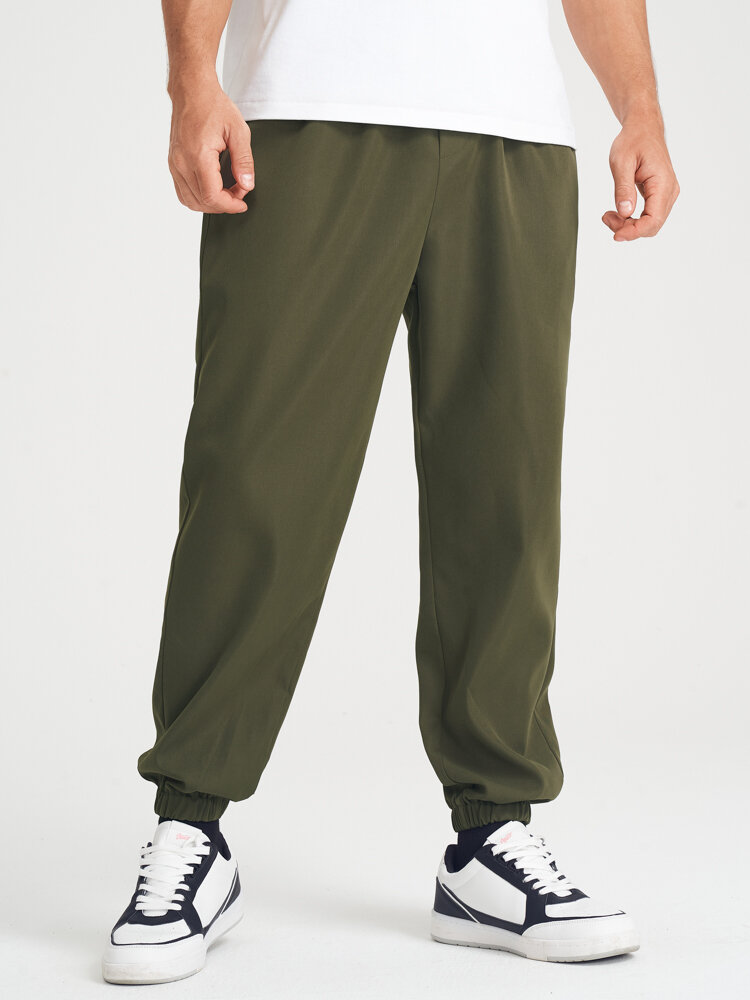 

Mens Solid Color Daily Loose Drawstring Joggers Pants With Pocket, Army green