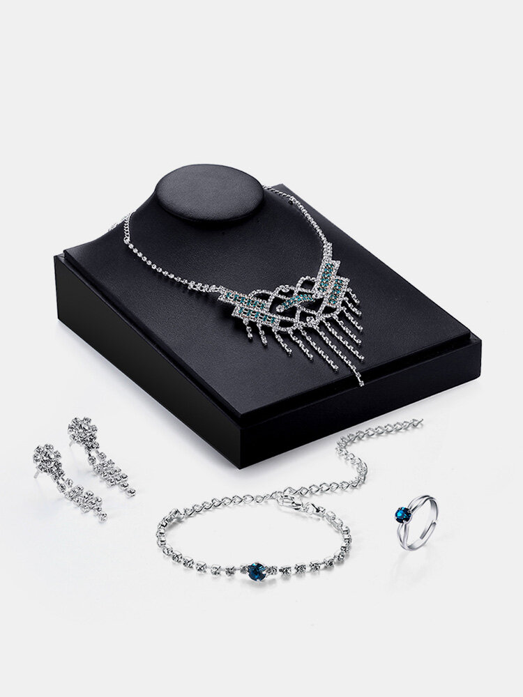 Luxury Jewelry Set Silver Full Zircon Necklace Ring Set