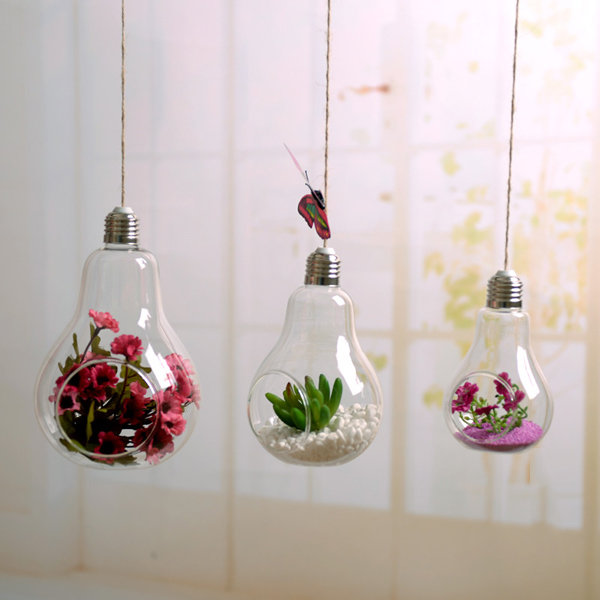 

European Retro Bulb Shape Glass Vase Hanging Hydroponic Plant Flower Clear Container