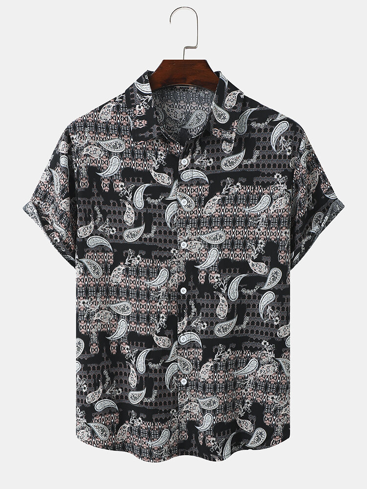 Mens All Over Ethnic Paisley Print Short Sleeve Shirts