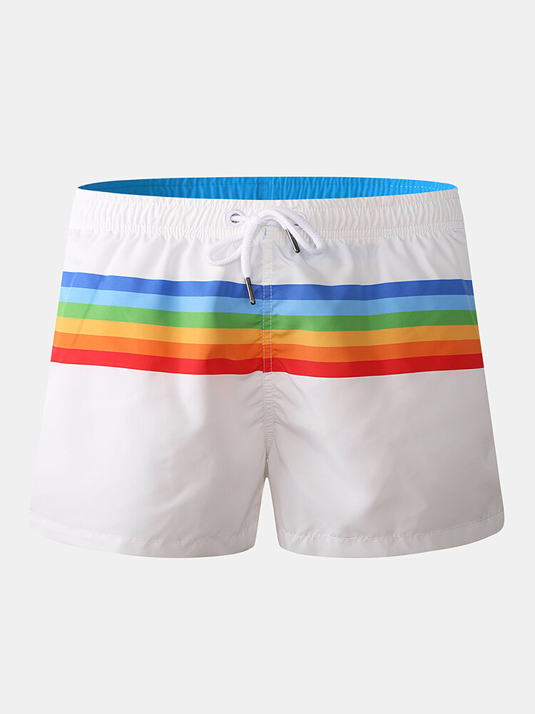 

Men Colorblock Stripe Shorts Loungewear Breathbale Cozy Drawstring Shorts With Pockets, Black;white