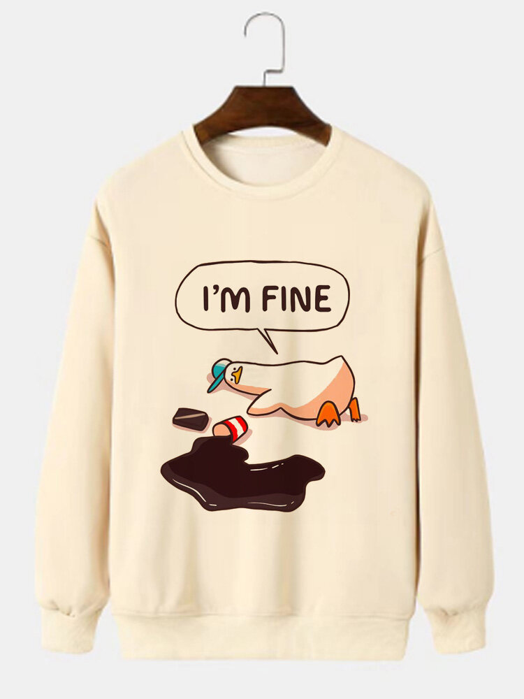 

Mens Cartoon Animal Slogan Print Crew Neck Pullover Sweatshirts Winter, Apricot