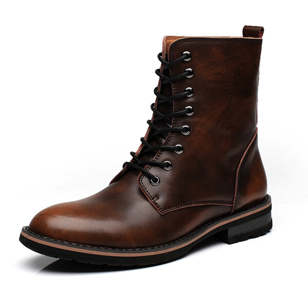 Men British Style Cow Leather Non-slip High Top Casual Boots