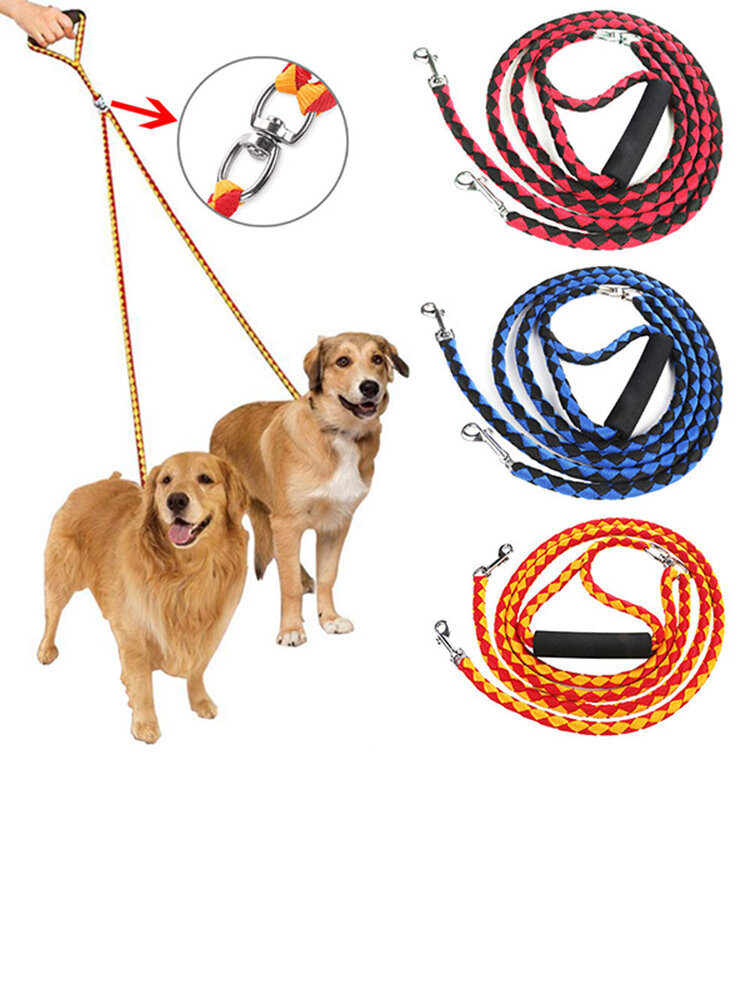 3 Colors Double Leash For Two Dogs Braided Dual Leash Coupler For Walking Dogs