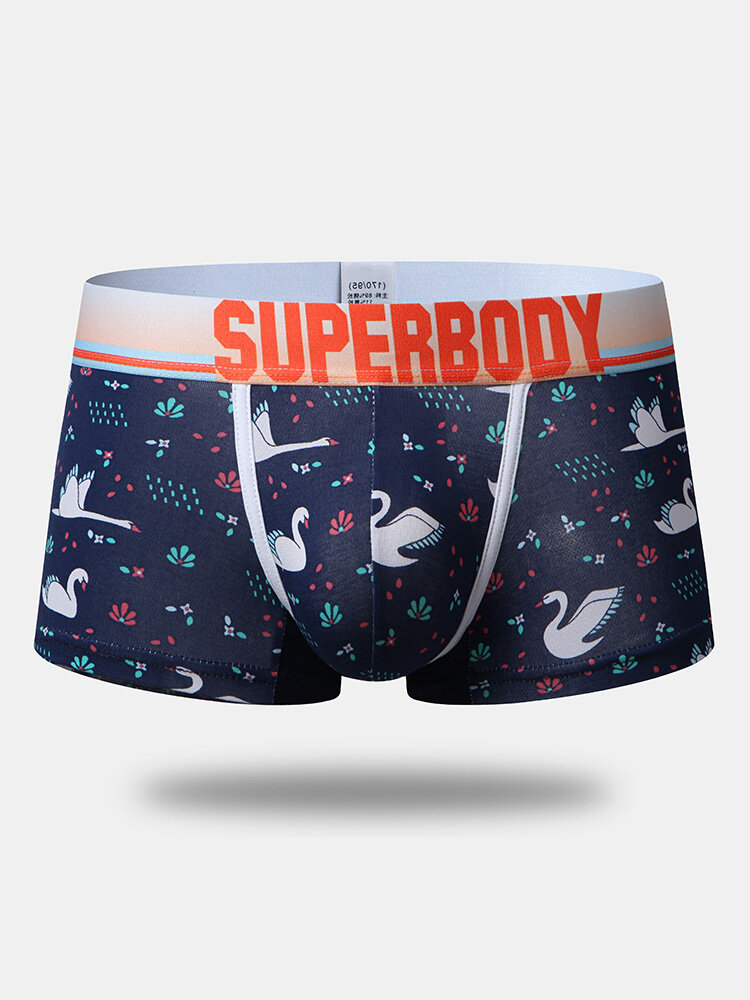 Men Sexy Funny Print Boxer Briefs Cotton Comfortable Patchwork U Pouch Underwear