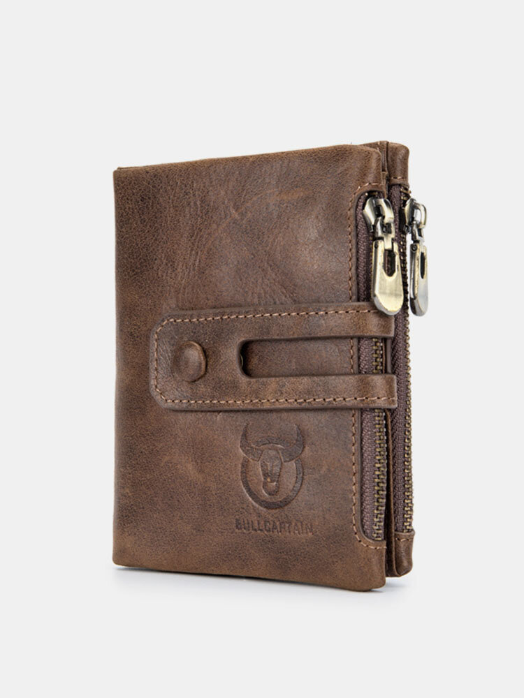 Bullcaptain RFID Antimagnetic Vintage Genuine Leather 14 Card Slots Coin Bag Wallet