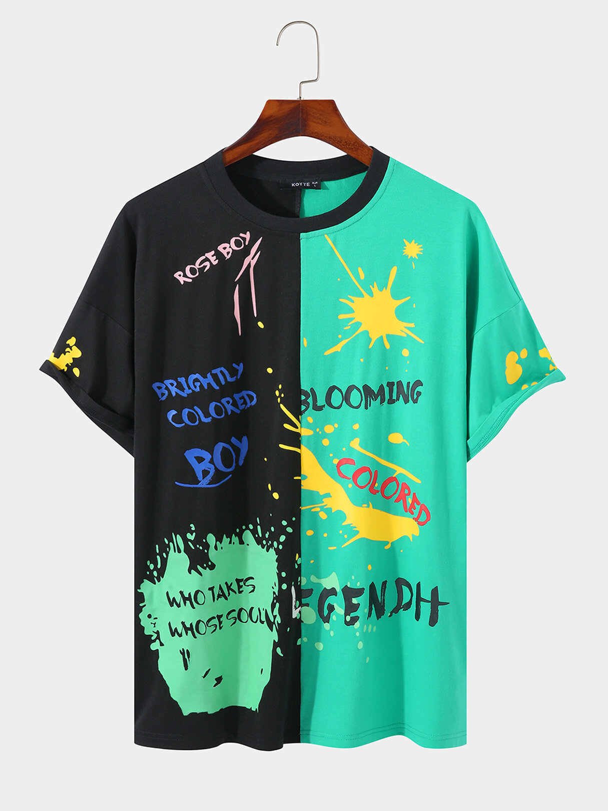 Men Contrasting Colors Splattered Splash Ink Letter Print T-shirt