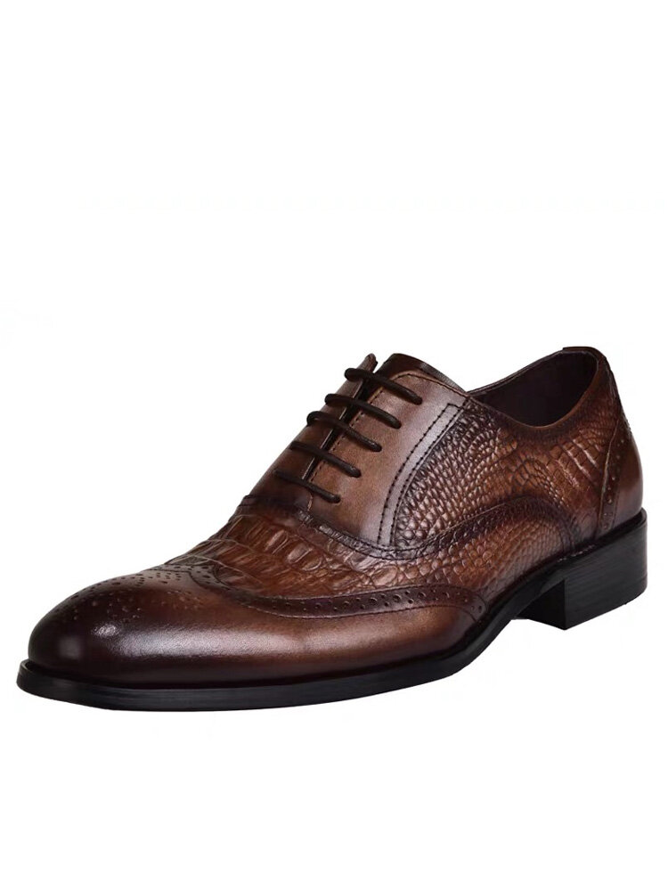 Men Crocodile Embossing PU Leather Non Slip Retro Casual Formal Shoes