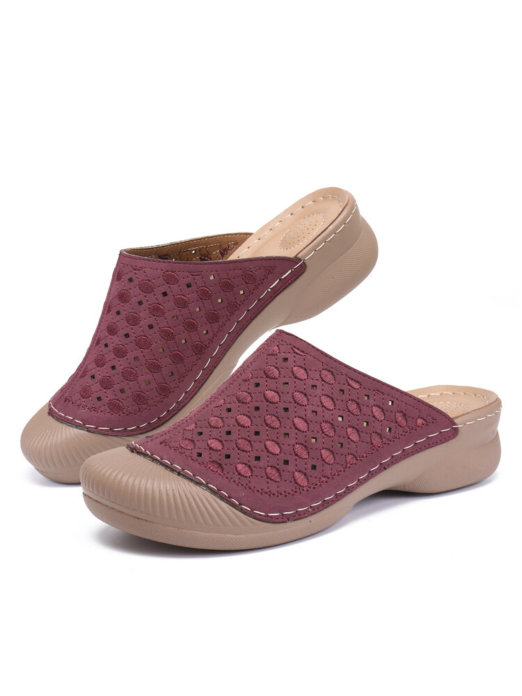 

LOSTISY Women Casual Hollow out Breathable Mules Clogs Closed Toe Slippers, Maroon;camel;coffee