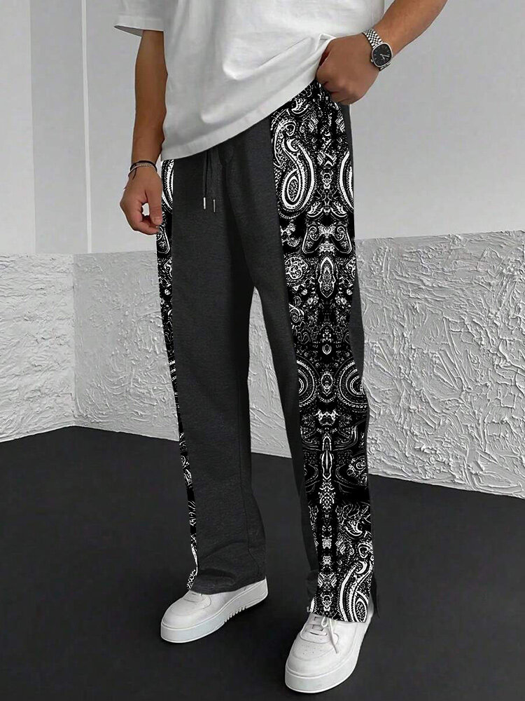 Pantalon ethnique à imprimé cachemire pour homme avec cordon de serrage