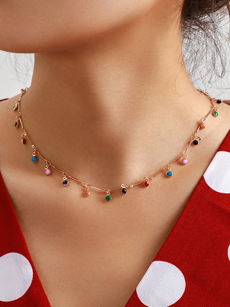 Fashion Simple Candy Color Women Necklaces Wild Color Small Ball Single Layer Tassel Necklace