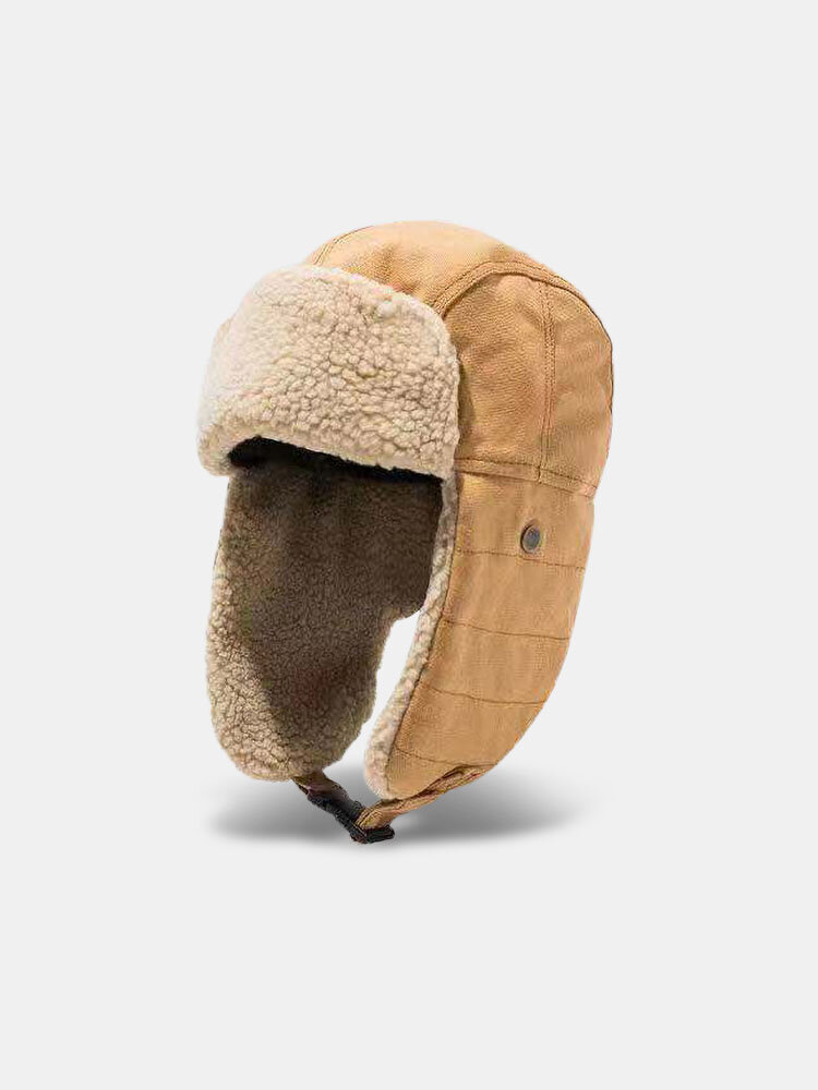 Men Cotton Polar Fleece Solid Color Outdoor Ear Protection Warmth Trapper Hat