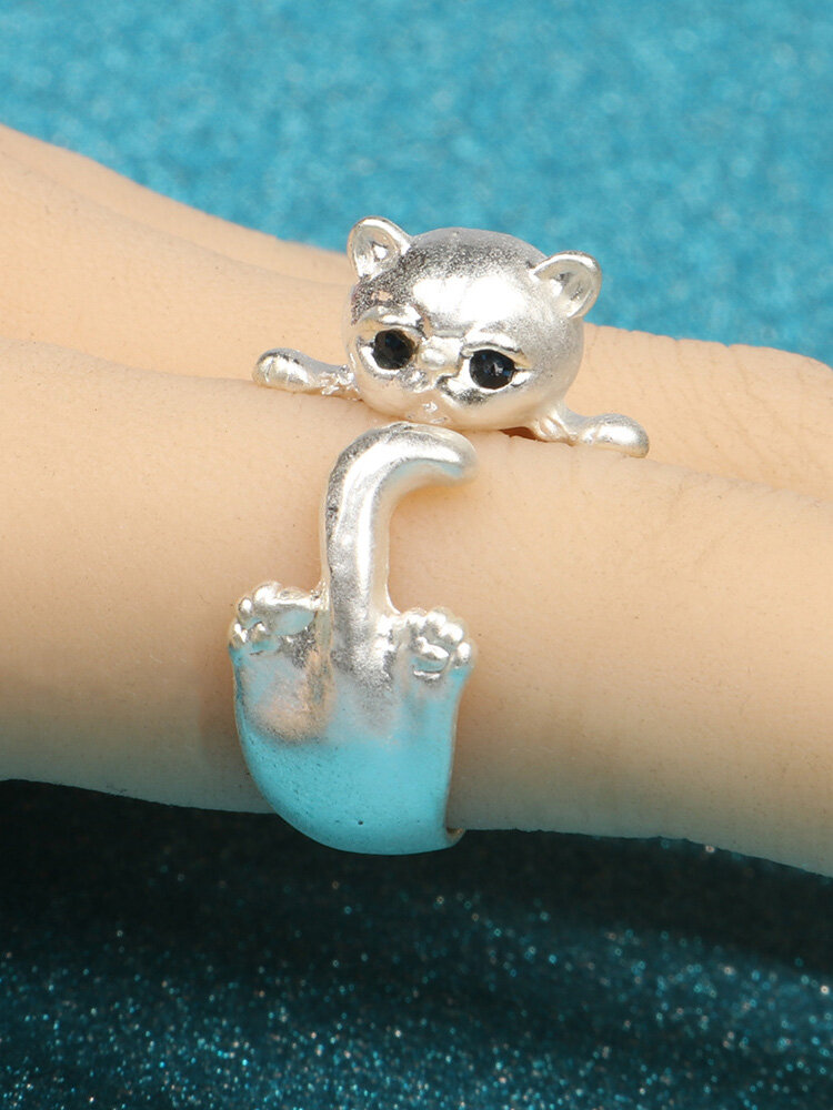 Trendy Metal Geometric Cat Adjustable Rings Cute Cat Opening Ring