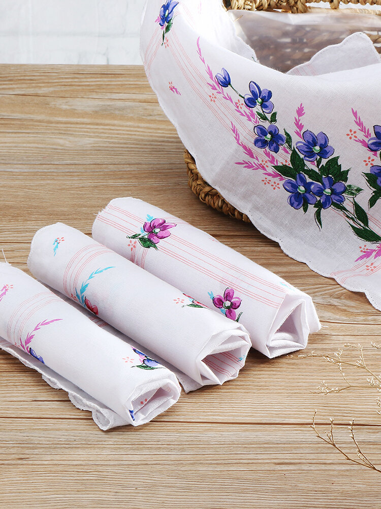 

10Pcs Handkerchief Pure Cotton Vintage Ladies Women Printing Pocket Floral Flowers Quadrate Hanky