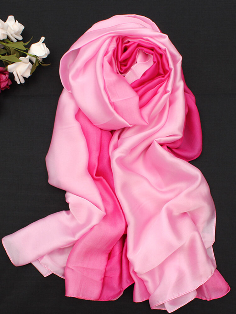 Women Soft Comfortable Satin Silk Gradient Colors Scarf Travel Beach Sunshade Shawl Wrap