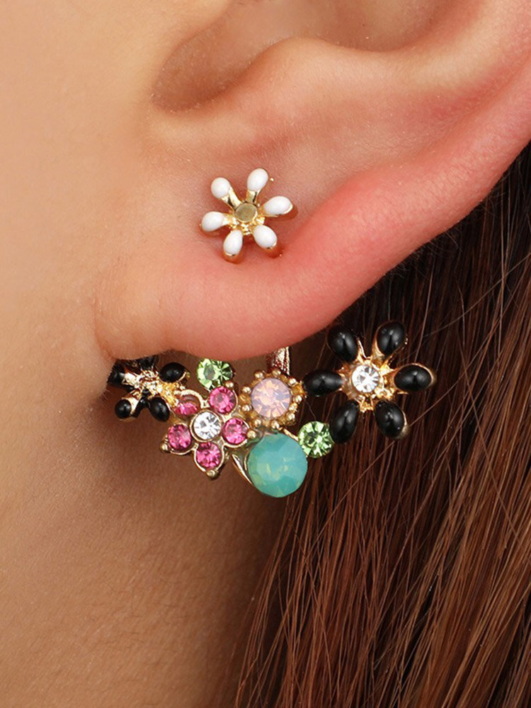 Boucles d'oreilles à fleurs suspendues douces talon d'oreille en diamant pour femmes boucles d'oreilles pastorales fraîches