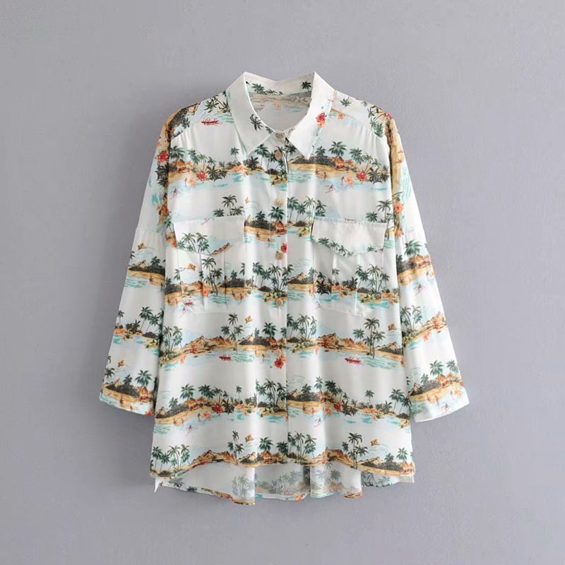 Women's New Tropical Coconut Print Loose Shirt