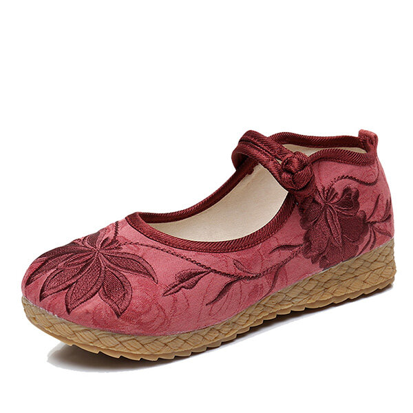 Flower Embroidery Chinese Knot Flat Retro Loafers For Women