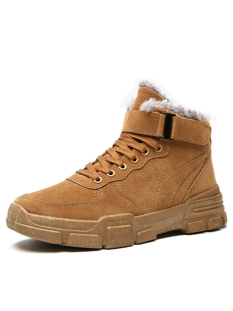 Men Comfort Warm Lining Hook Loop Lace Up Casual Ankle Boots