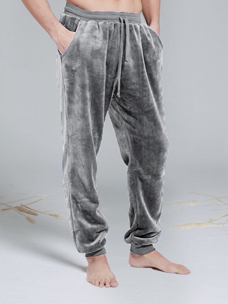 Plush Pajamas Pants Warm Home Trousers Solid Color Comfortable Long Jogger Pants