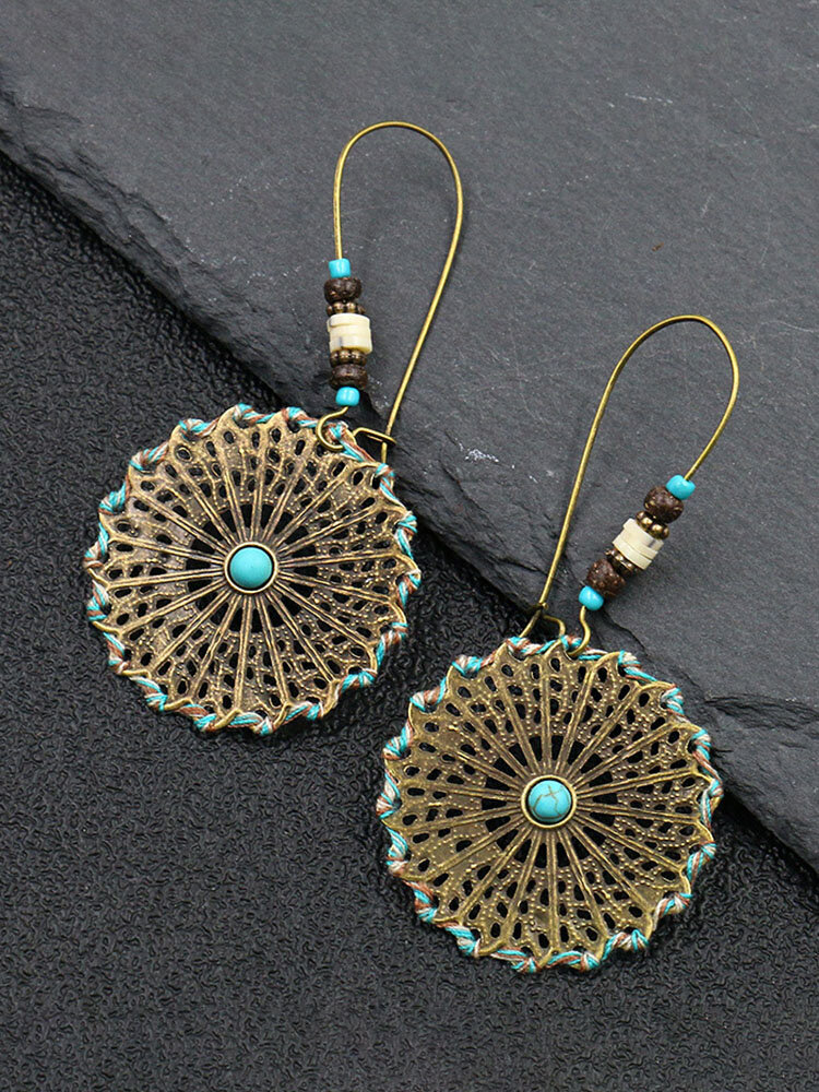 

Bohemia Geometric Flower Women Earrings Half Circle Turquoise Pendant Earrings