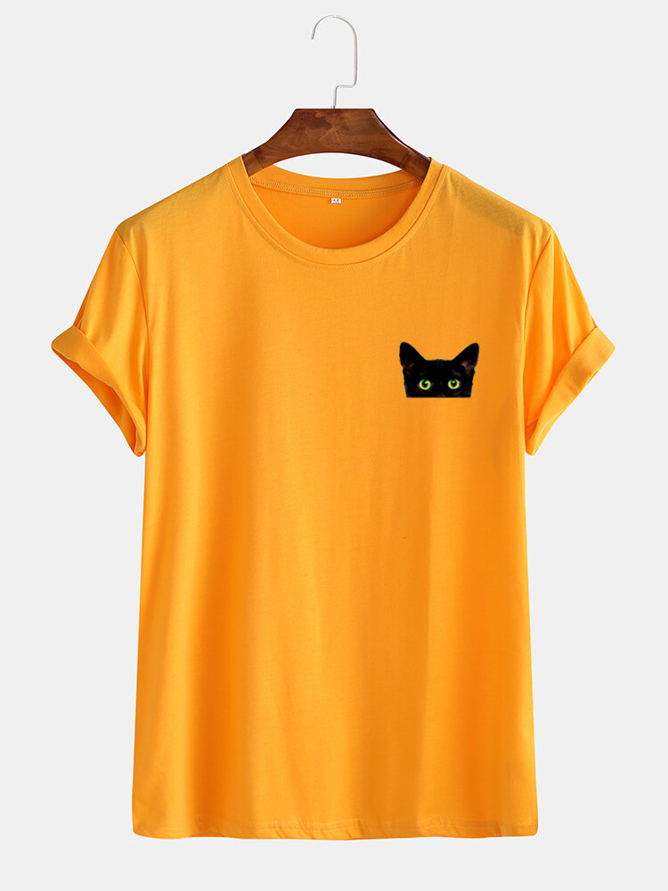 Mens Sample Cartoon Cat Graphic Casual Cotton Short Sleeve T-Shirt