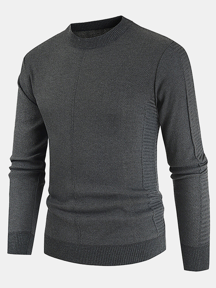 Мужской базовый сплошной цвет Crew Шея Зимний повседневный вязаный пуловер-свитер