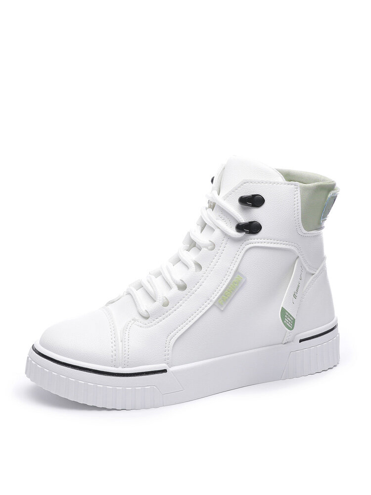 

Women Casual Splicing Increased Heel Lace Up High Top Court Sneakers, Green;black;yellow