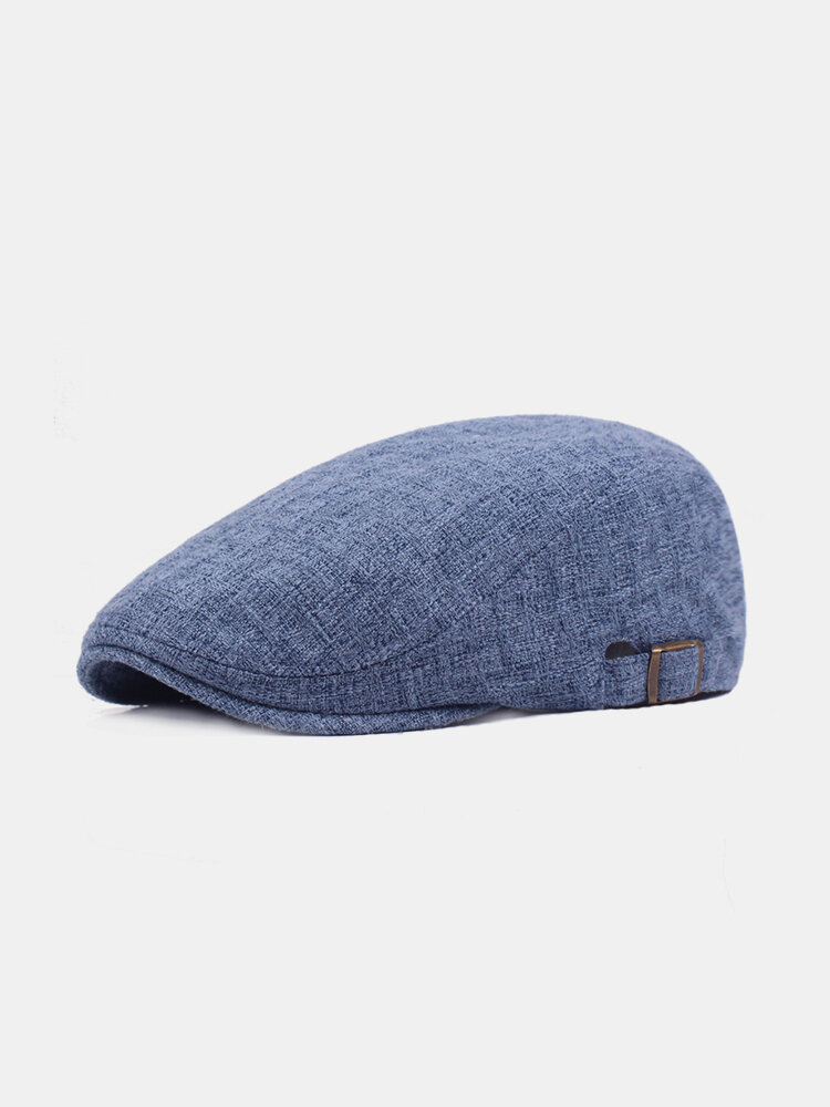 Mens Vintage Linen Solid Color Beret Caps Casual Travel Newsboy Forward Hat Gorras