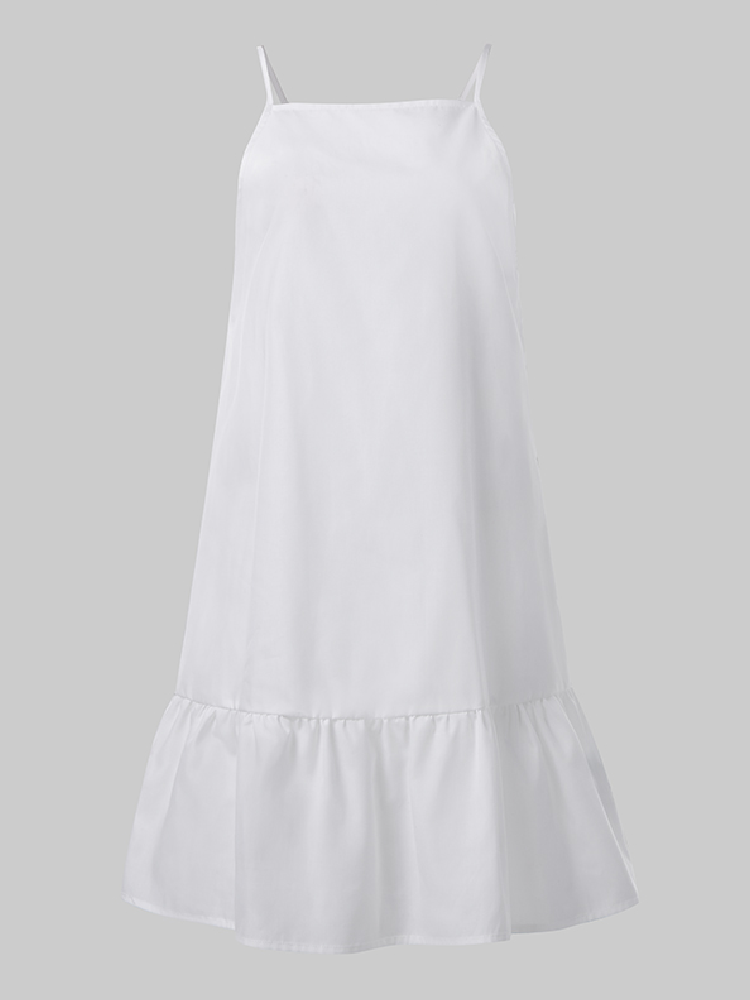 Solid Color Straps Plus Size Ruffle Short Dress for Women