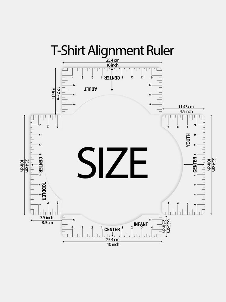T-shirt durevole regola 4pcs allineamento Righello comodo design Tabella taglie 