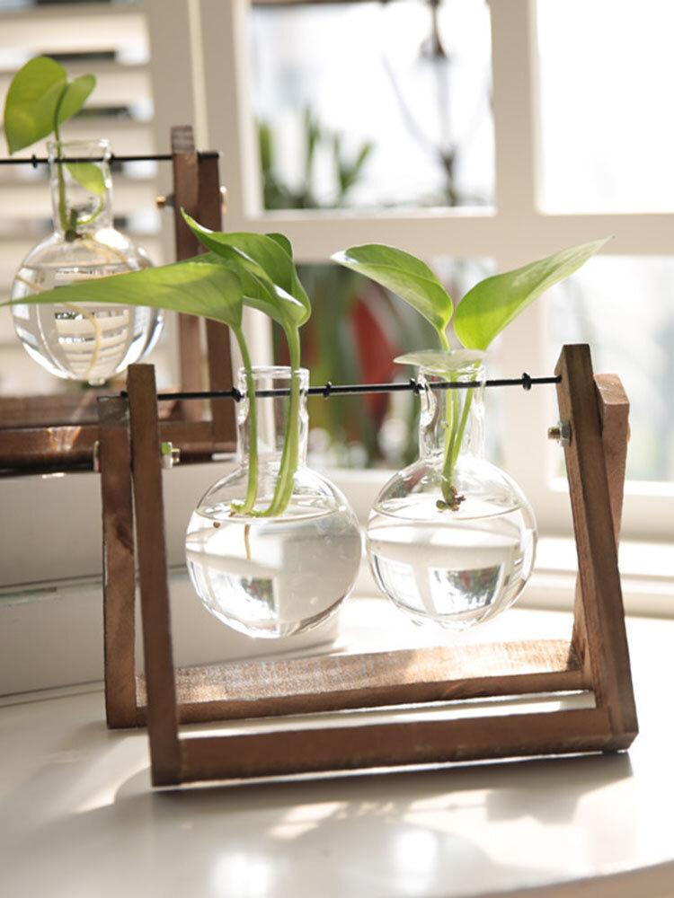 

Creative Wooden Frame Glass Home Garden Desktop Decor Pot Planter Vase Ornament
