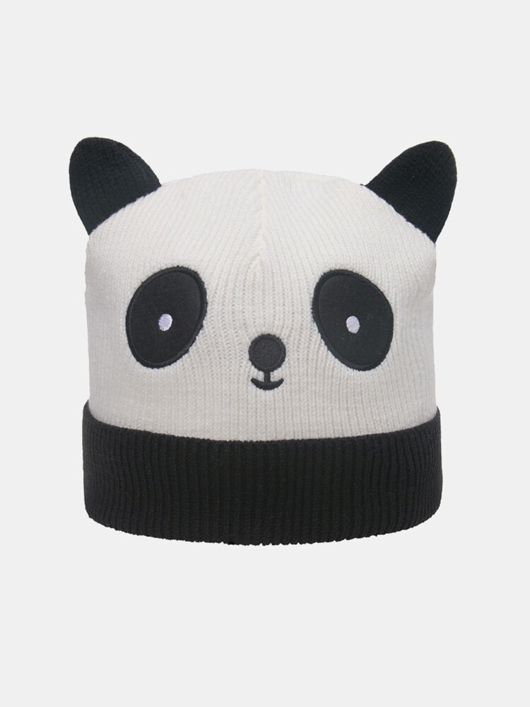 Winter Olympics Beijing 2022 Unisex Acrylic Knitted Cartoon Panda Head Shape Embroidery Fashion Warmth Flanging Beanie H