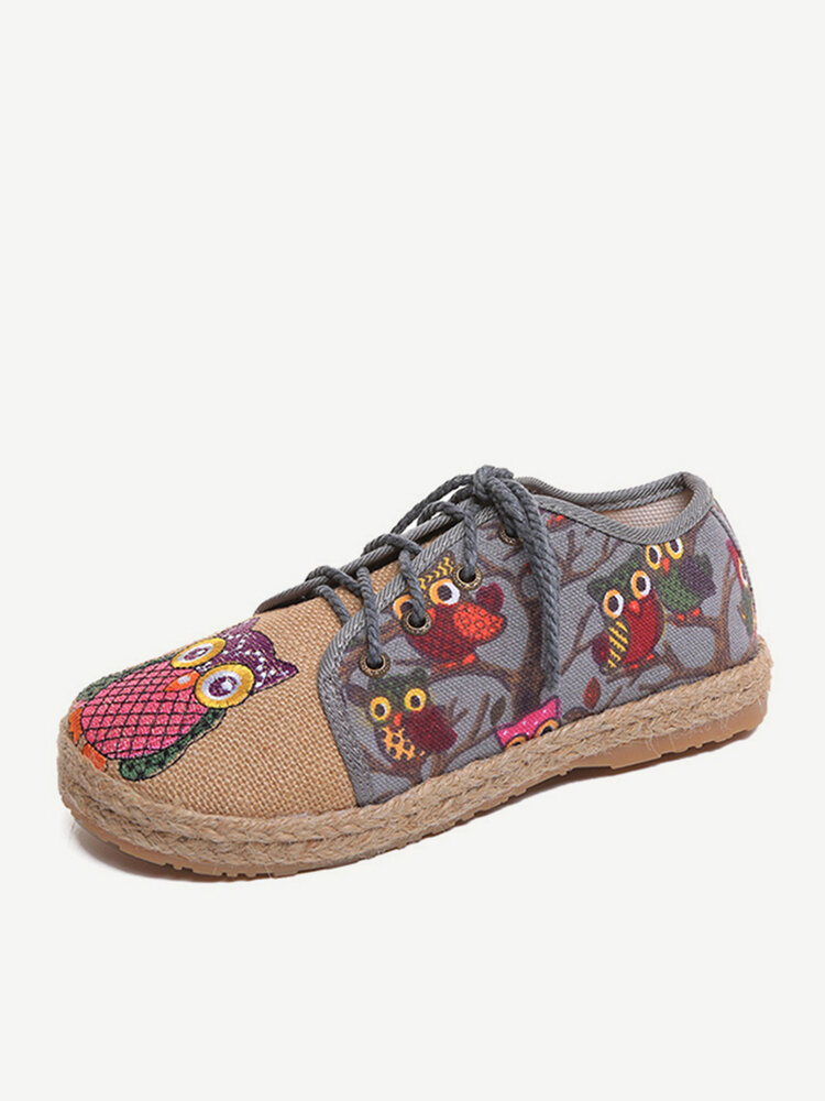 Chaussures en Toile à Motif de Hibou Mignon Multicolore à Lacet