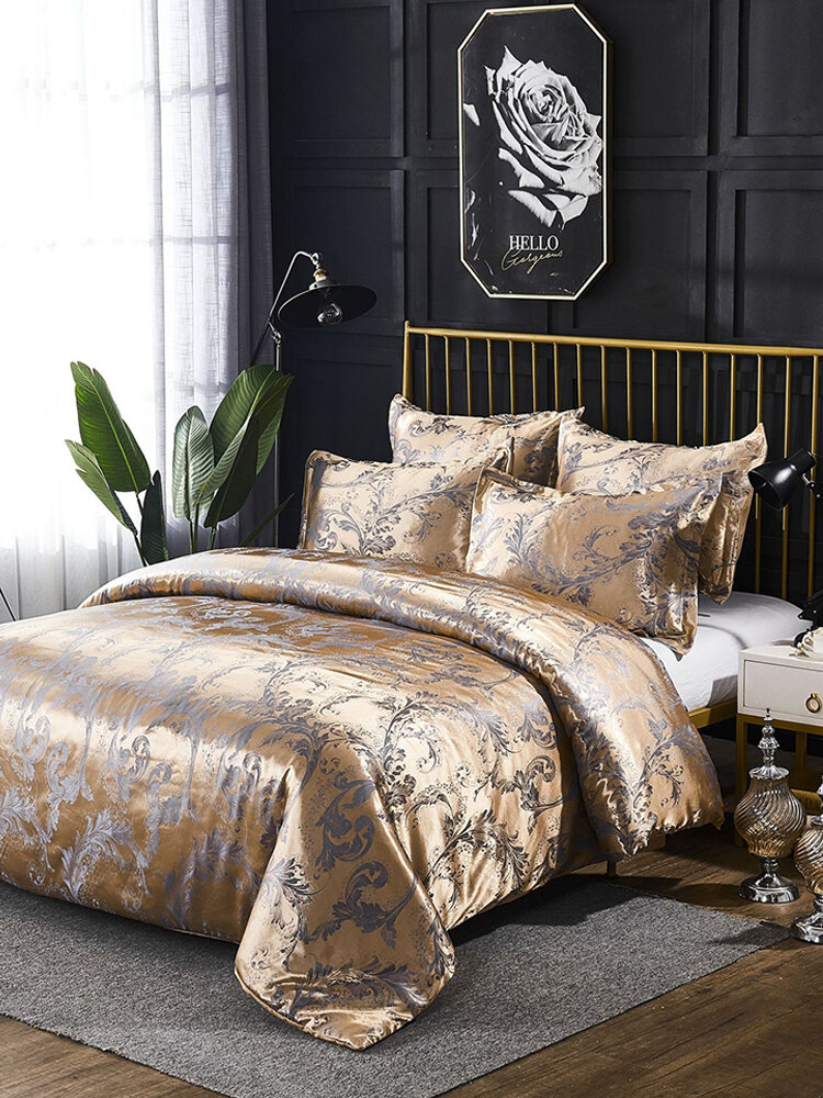 Luxury Silk Like Comforter Sets Queen Satin Jacquard Paisley Brushed Heart Quilted Bedding Sets with Pillowcases