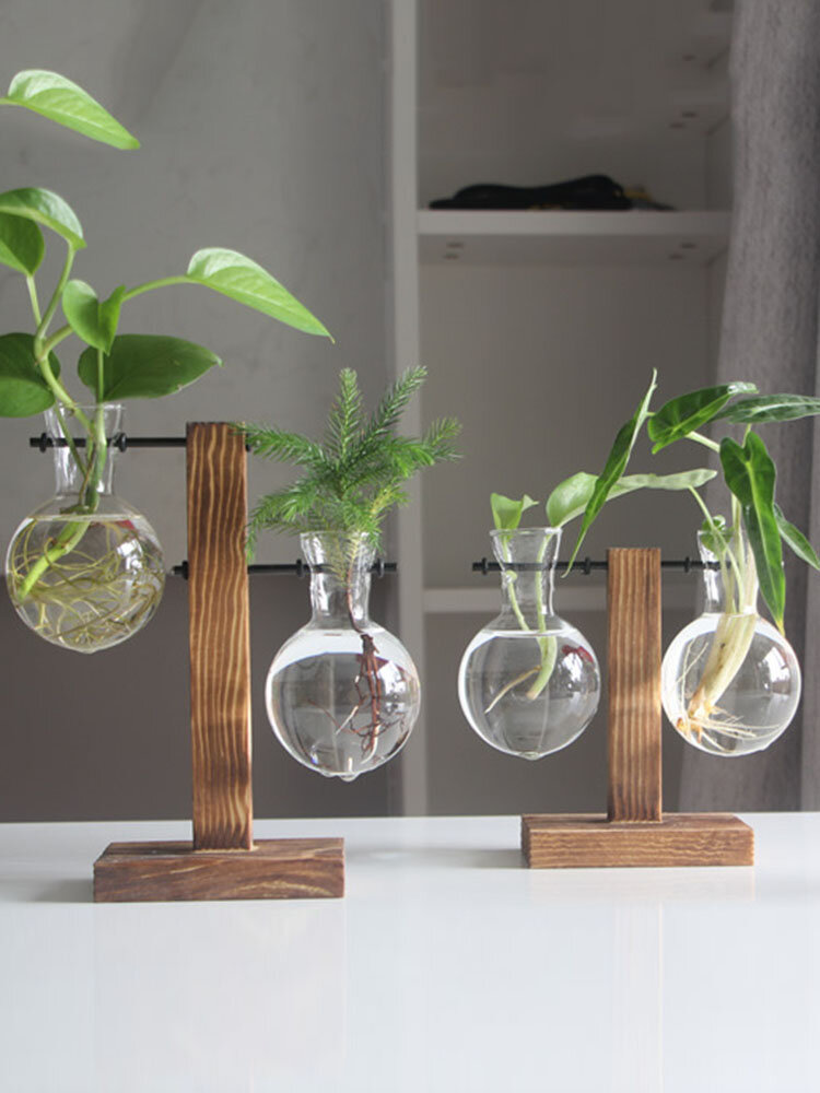 

Vintage Creative Wooden Frame Glass Home Garden Desktop Decor Pot Planter Vase Ornament