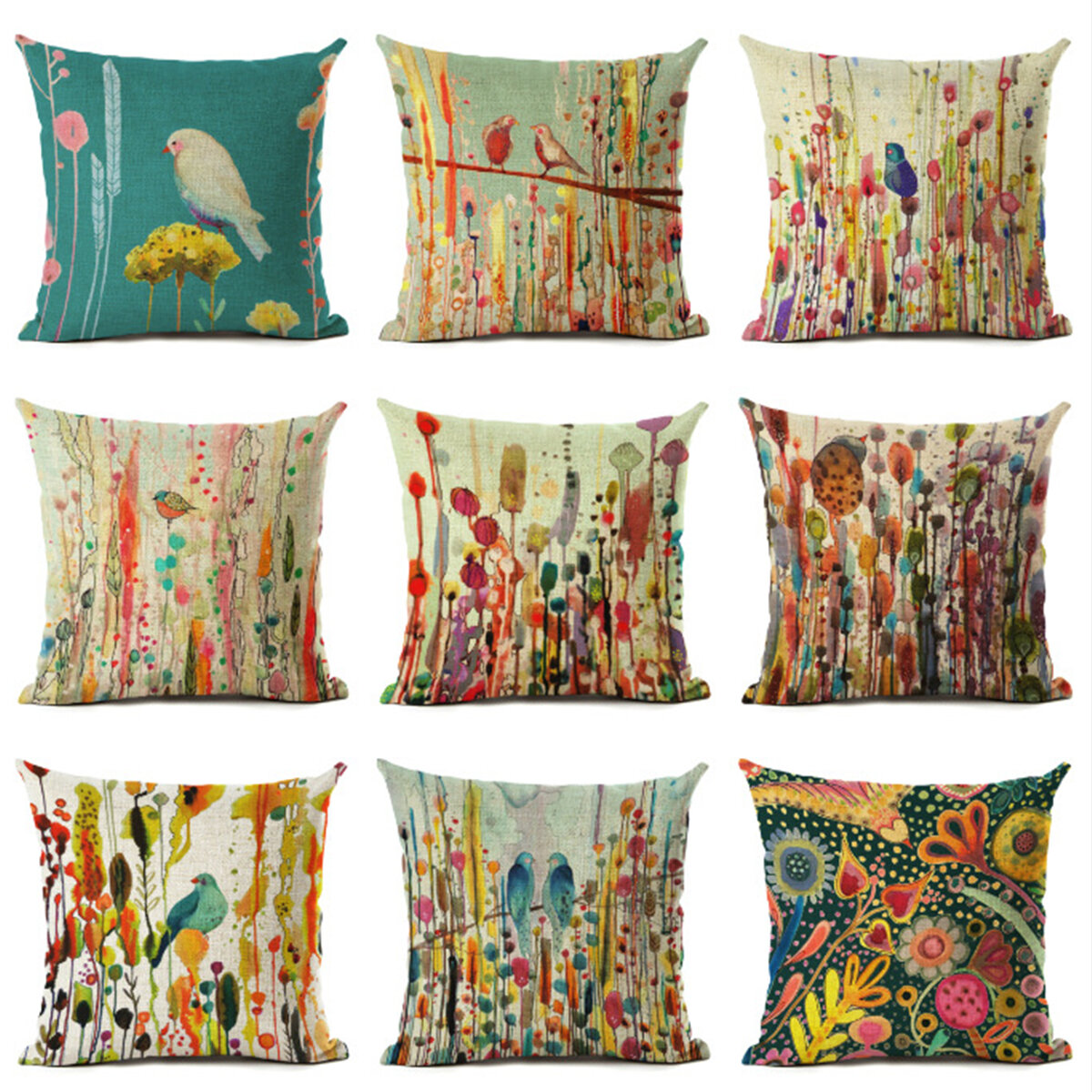 Tropical Flowers Birds Soft Cushion Cover Pillow Case Cotton Linen Home Decor