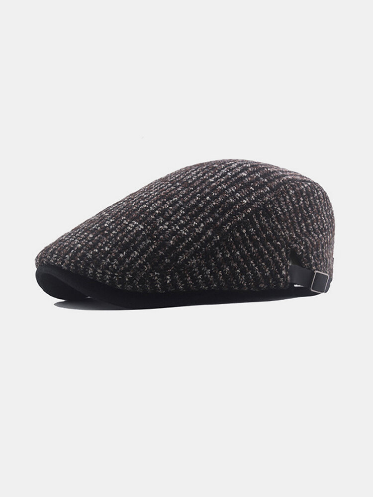 Men Knitted Solid Color Outdoor Leisure Wild Forward Hat Flat Cap