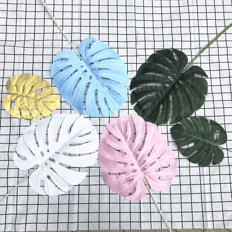 

Hot Sale Artificial Leaves Garden Decoration Plastic Popular Monstera Palm Tree Leaves Tropical, White;pink;blue;green;purple
