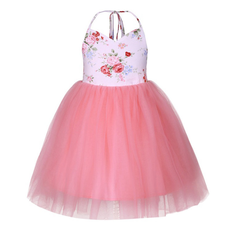 Flower Print Toddler Girls Kids V-Neck Strap Casual Princess Dress For 1Y-11Y