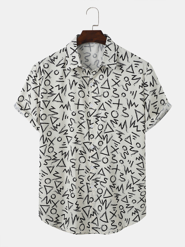 Mens All Over Geometric Symbol Print Stree Short Sleeve Shirts