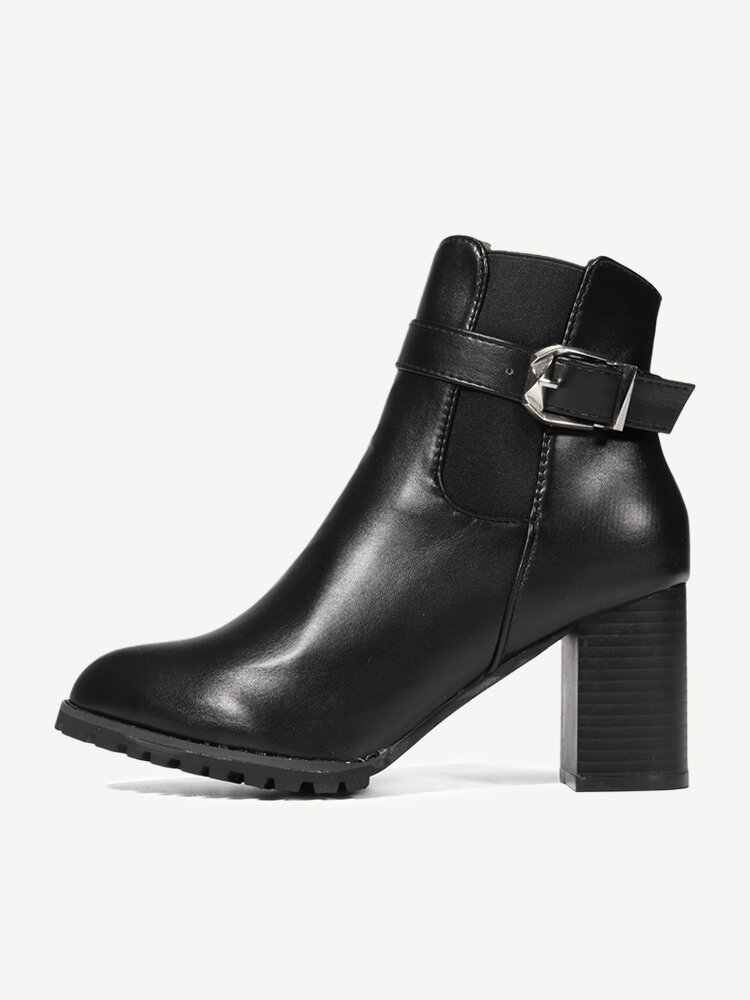 Black Buckle Block Ankle Boots