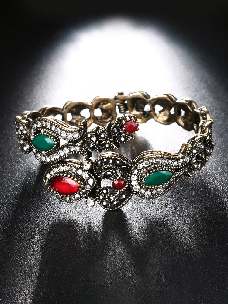 Bracelet de pierres précieuses en métal vintage Bracelet réglable en strass géométrique ethnique