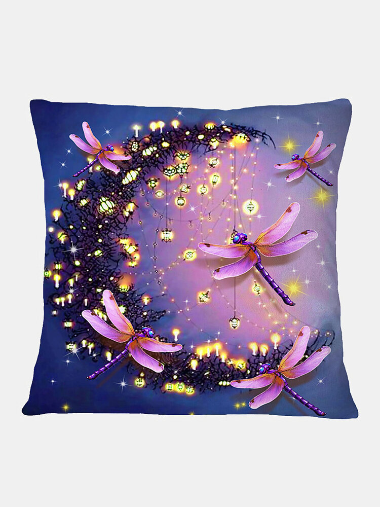 

Color Fantasy Dragonfly Pattern Linen Cushion Cover Home Sofa Art Decor Throw Pillowcase
