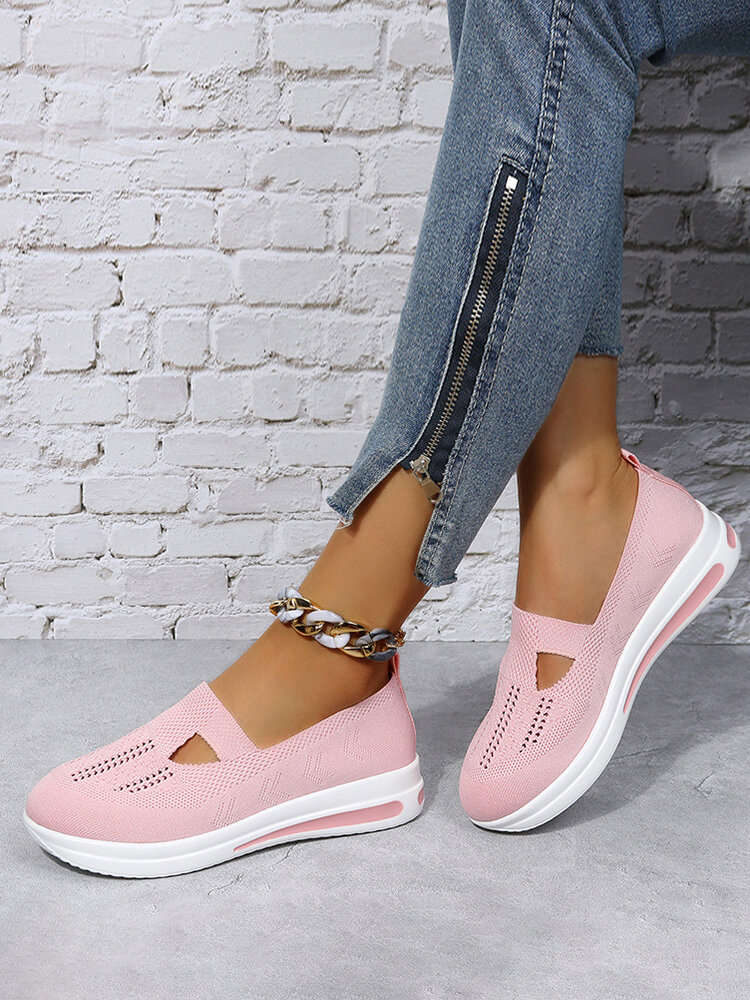 Large Size Women's Comfy Knitted Slip On Casual Platform Walking Shoes