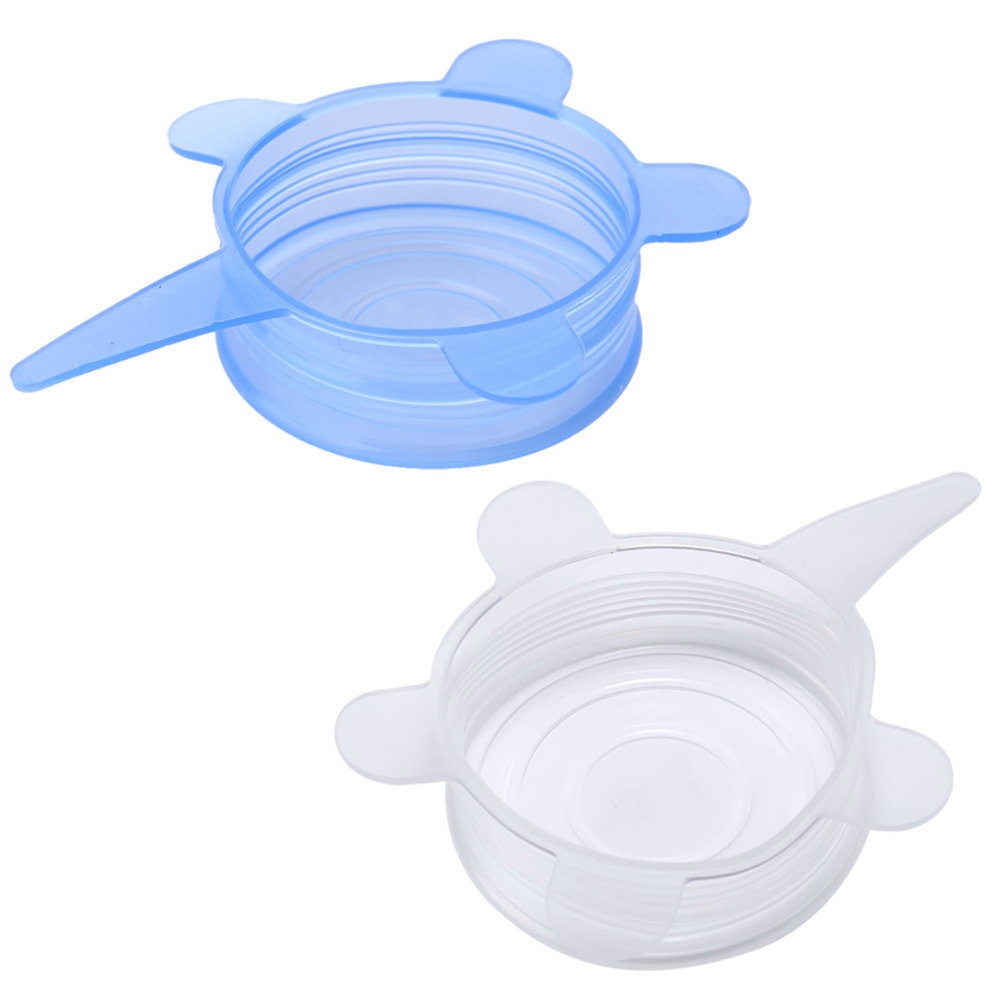 

6PCS Silicone Microwave Freezer Fresh Covers Bowl Pan Stretch Spill Lid Stopper Cover Can Opener, Transparent;blue