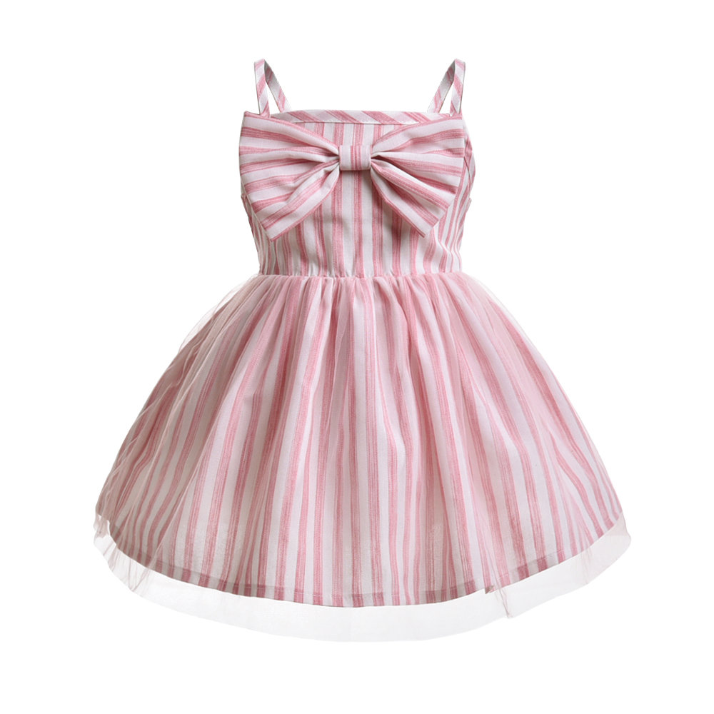 

Cute Bowknot Girls Striped Sleeveless Casual Dress For 1Y-9Y, Red